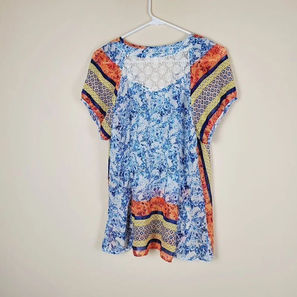 Fig and Flower Anthropologie Printed Sheer Blouse Size Small